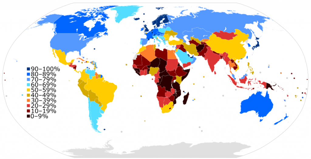 The world divided by internet coverage